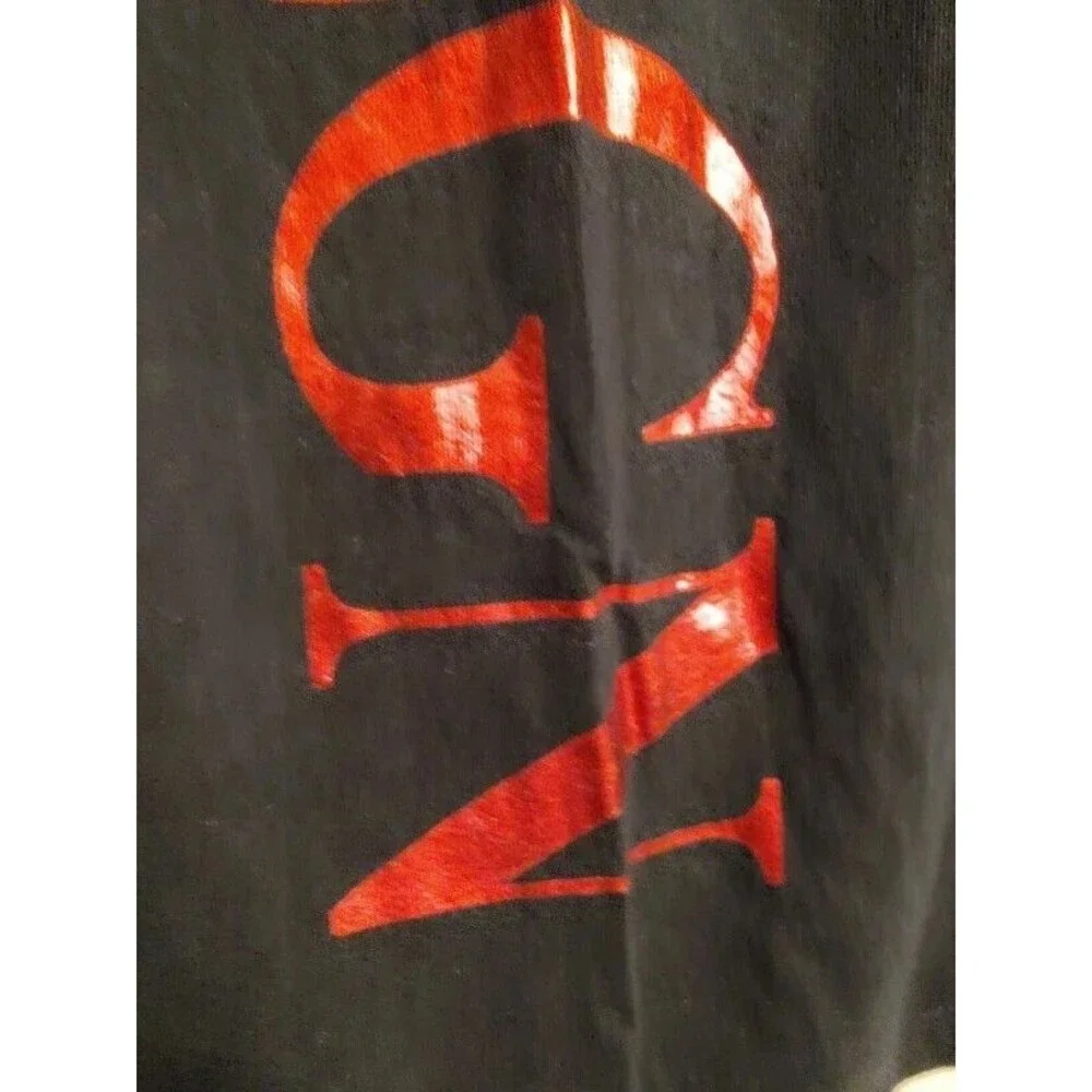 Men's True Religion BACK Red Metallic Logo Print Black T-Shirt Size S